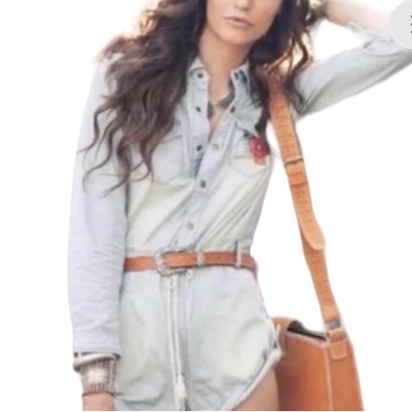 NWOT Spell And The Gypsy Route 66 chambray embroidered romper never worn sz M - Picture 2 of 9